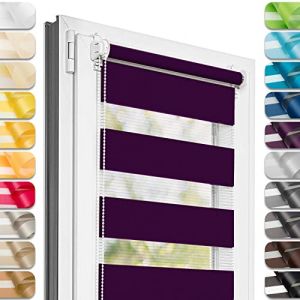 Estika Store Enrouleur Jour Nuit sans perçage - Prune - 45 x 220 cm - Store à enroulement, Double Tissu, pour fenêtres intérieures, Protection Contre Le Soleil (Estika, neuf)