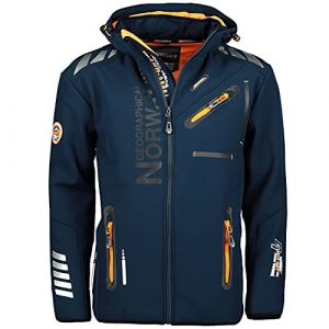 Geographical Norway Royaute Men Distribrands - Veste Softshell Homme Impermeable - Manteau Respirant À Capuche Outdoor - Blouson Coupe Vent Tactique Resistant Hiver (Marine_Orange 3XL) (SAS Bluebell, neuf)