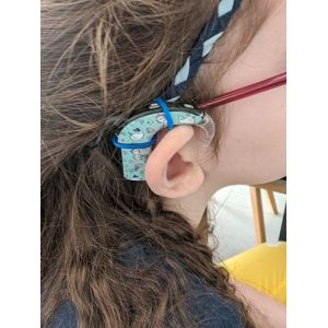 Bandeau tresse pour implant cochleaire et prothese auditive serre tete anti perte (Tricolor bleu, Taille unique extensible) (SOFIZZE, neuf)