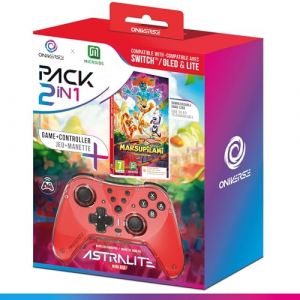 Oniverse Pack 2 en 1 Manette Switch + Jeu Marsupilami (Code t&eacute;l&eacute;chargement), manette sans fil Switch OLED Lite, Vibrations r&eacute;glables, mode Turbo, Gyroscope 6 axes, Astralite (Mira Red/Rouge) (AS-Discount, neuf)