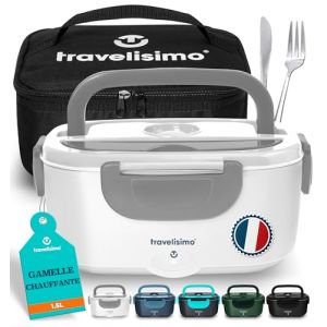 TRAVELISIMO Gamelle Chauffante 80W Lunch Box Chauffante 1,5L Marmite Électrique 3 en 1 220V 24V 12V, Gamelle Chauffante Allume Cigare, Acier Inoxydable, Boite Chauffante Repas pour Voyage et Bureau (FULLNOW LLC, neuf)