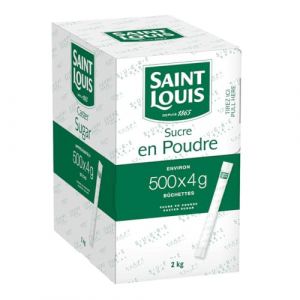 SAINT LOUIS - SUCRE EN POUDRE - 500 BÛCHETTES DE 4g (2KG) - IDÉAL POUR LES PROFESSIONNELS (Speedyshop livraison rapide, neuf)