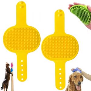Sangle de toilettage en silicone pour chats, auto-toiletteur 2 en 1, avec sangle r&eacute;glable, brosse auto-toiletteur pour chats, pour pieds et coins de meubles (Jaune) (WuJG19-FR, neuf)