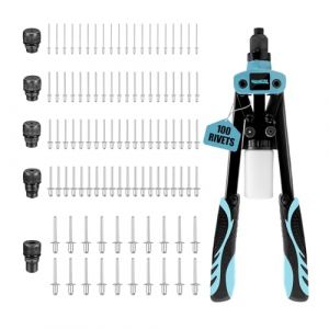 Meiwaltee 13" Pince a Rivet, Pistolet à Riveter Ensemble 5 en1 avec 100 Rivets alu pour Rivets, Riveteuse Manuelle Professionnelle avec 5 Embouts Remplaçables 2.4 à 6.4 MM (meiwaltee tool, neuf)