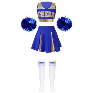 Agoky Déguisement Pom Pom Girl Enfant Fille Uniforme De Cheer Leader Pom Pom Girl Cosplay Fête Carnaval Halloween Performance 5-16 Ans A Bleu A 7-8 ans (Agoky-EU, neuf)