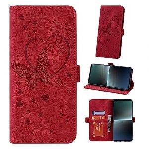 Auslbin Sony Xperia 1 V 6.5" Coque de T&eacute;l&eacute;phone, Couverture Mobile de Style Papillon, &Eacute;tui &agrave; Rabat en Cuir PU pour Sony Xperia 1 V 5G, Rouge (Qiaozhixi Technology Company, neuf)