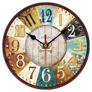 VIKMARI Horloge Murale Vintage, Horloge de Maison Campagnarde Insolite 20 cm, Horloge Silencieuse avec D&eacute;coration de Style France Paris, pour Cuisine, Salon, Salle de Bain, Chambre &agrave; Coucher et Bureau (YOUTONG FR, neuf)