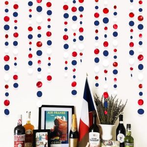 46 Ft Bleu Marine Rouge et Blanc à Pois Papier Guirlande Décorations de fête Royal Blue Red Blanche Cercle Points Streamer à Suspendre pour France fête Nationale Diplômes Mariage Anniversaire Décor (MZY Co., Ltd, neuf)
