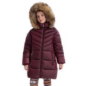 SOLOCOTE Manteau d'hiver pour filles en duvet synth&eacute;tique avec capuche en fausse fourrure, doubl&eacute; en sherpa, parka imperm&eacute;able et lourde vin 12 ans (SOLOCOTE, neuf)