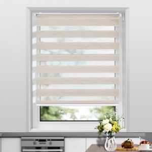 Allesin Store Enrouleur Jour Nuit sans Cha&icirc;ne sans Per&ccedil;age, Tirez-Arr&ecirc;tez sans Rebond, Facile &agrave; Installer avec Clips pour Fen&ecirc;tre ou Porte, 50l x 120L cm, Largeur du Tissu 50 cm, Lin (Allesin FR Store, neuf)