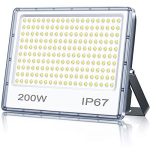 TASINUO Projecteur LED Exterieur 200W, 20000LM Spot LED Extérieur Avec Transformateur, IP67 Imperméable 7000K Blanc Froid Éclairage de Sécurité D'extérieur Pour Terrasse Jardin Stade Usine Garage (JUPAIEU, neuf)