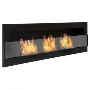 Bio cheminée Noir Mat Nice-House 120x40cm. Cheminée au bioéthanol à Suspendre Directement au Mur ou à Monter dans Une Ouverture Murale. Biocheminée avec Verre. Cheminée Bio éthanol Suspendue (Nice-House, neuf)