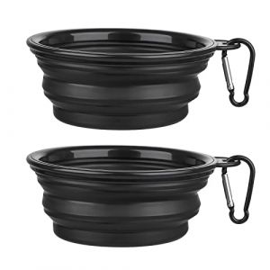 2 Pi&egrave;ces Bol &agrave; Chien Pliant Bol en Silicone Pliable pour Chiens et Chats, Gamelles de Voyage Pliables en Silicone Noir Petit (SLSON, neuf)