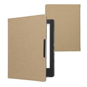 kwmobile Étui liseuse Compatible avec Kobo Aura H2O Edition 1 - Étui à Rabat magnétique Protection en Jean - Beige (SX-Commerce, neuf)