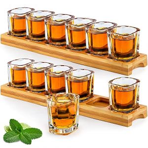 SuproBarware Ensemble de verres &agrave; shot de 60 ml, support &agrave; cocktail, 2 paquets et 12 verres &agrave; liqueur, plateau de service et verre en cristal transparent pour liqueur, shot, whisky (Suprobarware, neuf)