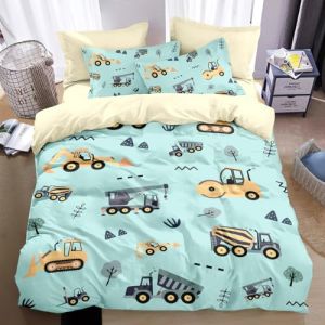 TKCQX Housse de Couette Enfant Tracteur Excavatrice Voiture de Dessin Anim&eacute; Parure de Lit 140x200 Enfant Gar&ccedil;on Fille Adulte Housse de Couette 1 Personne en Microfibre (TKCQX--欧盟R标, neuf)