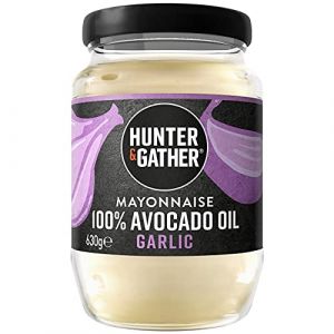 Hunter & Gather Mayonnaise &agrave; l'Huile d'Avocat et &agrave; l'Ail 630g | Fabriqu&eacute; du d'&oelig;uf pasteuris&eacute; de poules britanniques &eacute;lev&eacute;es en plein air | Mayonnaise pal&eacute;o, c&eacute;to, sans sucre et sans gluten (Hunter & Gather Foods, neuf)