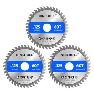 3pcs Lames de scie circulaire 125 x 22,23 mm (anneau 20mm Et 16mm), 60 dents Coupes propres, Disque à Tronçonner pour Bois, Sèche, Stratifié, Cloison, Contreplaqué, Plastique (Ninehole(EU), neuf)
