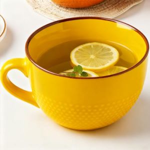 Disoza Grande tasse &agrave; caf&eacute; Jaune XXL Tasse C&eacute;ramique 700ml Tasses &agrave; soupe avec anse Grandes tasses &agrave; caf&eacute; Tasse &agrave; th&eacute; C&eacute;r&eacute;ales Soupes Tasse &agrave; caf&eacute; Bol Porcelaine Caf&eacute; Tasse Soupe avec poign&eacute;e (RaoBai EU, neuf)