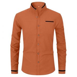 Duohropke Chemise &agrave; manches longues pour homme - Col montant - Infroissable - Sans col - Coupe droite - Chemise d'affaires - Sans plis - Grandes tailles - Col Kent - Chemise traditionnelle, Orange, L (PANGCON, neuf)