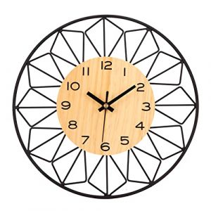 VIVILINEN Horloge Murale Bois Massif Métal 30cm Horloge Murale Silencieuse sans Tic-Tac Salon Chambre Cuisine Bureau Grande Pendule Murale Bois Naturel Moderne Classique (Adonauss, neuf)