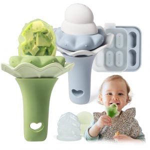 Moonkie Lot de 2 Sucettes &agrave; Fruits en Silicone pour B&eacute;b&eacute; avec Plateau de Cong&eacute;lation, Adapt&eacute;es aux B&eacute;b&eacute;s de 4 Mois et Plus, Deux Tailles de Sachets, Poign&eacute;e Hochet Amusante, Sans BPA (moonkie store, neuf)