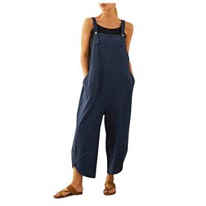 Salopette Femme été sans Manches Casual Combinaison Pantalon Décontracté Combinaison D'été pour Femme Jambe Large Ample Combinaison Jumpsuit Long Overalls avec Poches Pas Cher (NiceYear, neuf)