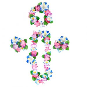 Collier de Fleur,4 Hawaienne Fête Tropical Luau Hula Décoration,Fleurs Guirlande Hawaien Leis Bracelet de Flower Coloré,pour Pool Plage Party Mariage Anniversaire Deguisement Deco,Bleu (YIYUAN-MENG, neuf)