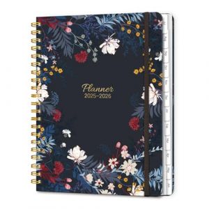 Agenda scolaire 2025-2026 - Semainier et mensuel avec onglets - Agenda journalier à spirale 2025-2026 - Format A4 (fleur noire) (LONELY OAK, neuf)
