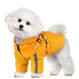 Imperméable pour Chien,Manteau De Pluie pour Chiens avec Capuche Et Harnais,Manteau De Pluie Imperméable avec Bandes Réfléchissantes,Chien Manteau de Pluie avec Fermeture éclair e Poches(M, Jaune) (Quttro, neuf)