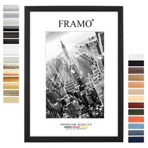 FRAMO35 21x27 cadre photo (Noir Pin), cadre en bois MDF de 35 mm de large avec vitre en verre synthétique incassable et anti-reflet et paroi arrière stable (Framecenter24_online, neuf)