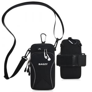 BAGZY Pochette Telephone Portable 7,0 Pouces avec Bandoulière, Brassard Telephone Sport Applicable à Course à Pied, Yoga, Jogging Accessoires pour iPhone 15 Pro/14 Pro Max (Noir) (BAGZY, neuf)