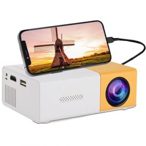 Mini Projecteur, Mini Projecteur Portable 1080P Full HD Supporté, Videoprojecteur avec Télécommande, Compatible avec HDMI/Audio/Smartphone/Tablette/PC/TV Stick/USB/AV (Jaune) (suqianshiyousilijiancaiyouxiangongsi, neuf)