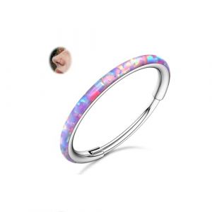 BodyBonita C&ocirc;t&eacute; Violet Opale Septum Piercing Nez - 20G Anneaux de Nez &agrave; Charni&egrave;re en Acier Chirurgical 316L Femmes Anneaux Septum Conch Helix Daith Bijoux Piercing Argent 8mm (BodyBonita Jewelry, neuf)