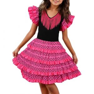 Robe Fille - Robe de Danse Espagnole Flamenco avec Jupe &agrave; Volants, Tenue de Spectacle pour Enfants avec Bretelles R&eacute;glables pour Ballet et Sc&egrave;ne, 2 &agrave; 11 Ans (G&eacute;n&eacute;rique Promos du Jour, neuf)