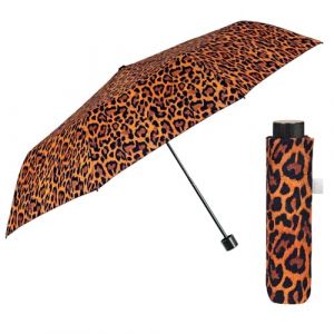 PERLETTI Parapluie Pliant pour Femme avec Ouverture Manuelle - Parapluie Plegable Compact Résistant au Vent - Mini Ombrelle Fille Petit Solide - Diamètre 97 cm (Léopard Orange) (PERLETTI, neuf)