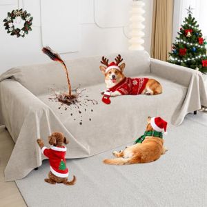 Loiion 100% Protège Canapé Imperméable, Protege Canape Chien, Housse de Canapé Anti Pipi, Housse de Canape Anti Dérapante, Anti-Griffes Protège pour Chiens Chats Animaux, Café Clair, 300x180cm (Loiion, neuf)