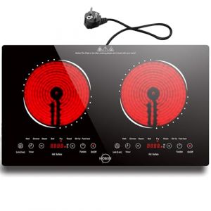Hobsir hob Plaque Vitroc&eacute;ramique 2 Feux, Plaque Electrique 2 Feux avec Prise, 60 cm Table de Cuisson Deux Foyers, Horizontales, Verrou de S&eacute;curit&eacute;, Int&eacute;gr&eacute; ou Portable, 220-240V (Hobsir-FR, neuf)