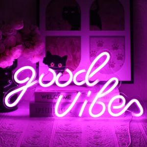 UExnkj-Y Neon Good Vibes Signs,Good Neon Signs Good vibes Enseigne au N&eacute;on Lumi&egrave;res au N&eacute;on de LED Pour la D&eacute;coration de Barre de Partie D'h&ocirc;tel de Pi&egrave;ce Neon (UExnkj-Y, neuf)