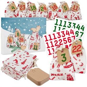 Calendrier de l'Avent à remplir, Jute : Calendrier de l'Avent 2025 à remplir soi-même, Jute - Chiffres adhésifs, 24 sachets - pour Enfants, LIVAIA (BeGreat Products, neuf)