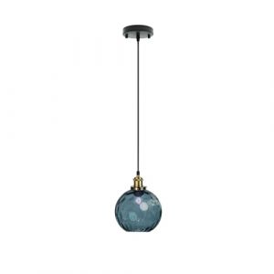 EKSED Suspension Boule Verre Ondulé - Lampe Suspendue Vague avec Abat-Jour Laiton pour Îlot Cuisine & Salle à Manger (Bleu foncé,15cm) (dkieohwi, neuf)