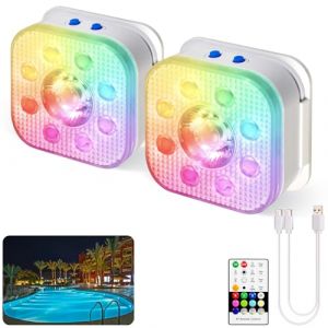 HL Lumière Piscine, Lot de 2 Lampes LED Submersibles Rechargeables, Lumières de Piscine, Étanches IP68, 16 Lumières à Changement de Couleur Avec Télécommande, Aimants, Pour Baignoire, Étang, Fête (HappinessLight, neuf)
