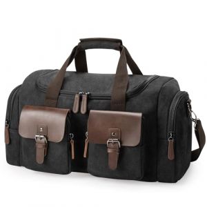 Virklyee Sac de Voyage Vintage Sac Weekend Homme Sac en bandouli&egrave;re pour r&eacute;tro Cuir Unisexe,51x24x29cm, 35L,pour Voyage, Week-End, Vacances (Noir) (OYSHOPP, neuf)
