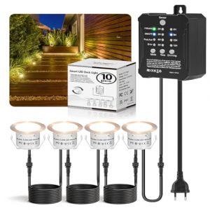 Lot de 10 Spot LED Encastrable Extérieur avec Transformateur Basse Tension, Minuterie et Capteur Photoélectrique, Ø 32mm IP67 Étanche Spots LED Encastrables pour Terrasse Bois Piscine Jardin Deck (HIBOITEC-EU, neuf)