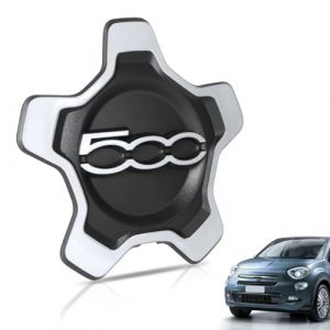 Enjoliveur de Roue Central chrom&eacute;, 68078419AC Convient &agrave; Fiat 500 2012 2022 Enjoliveur de Roue Central chrom&eacute; de Remplacement A (1 PCS Bordure Blanche Texte Blanc) (YANXINMAOYI, neuf)