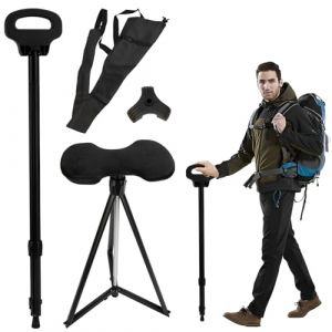Pliable B&acirc;ton de Marche T&eacute;lescopique, Canne Si&egrave;ge Pliante L&eacute;g&egrave;re, B&acirc;ton de Randonn&eacute;e T&eacute;lescopique Hauteur R&eacute;glable (7 Niveaux), Canne de Marche Pliable Tabouret pour Trekking, Camping, Voyage (XXWX, neuf)