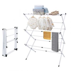 OHMG S&eacute;choir sur Pied Pliable, s&eacute;choir &agrave; Linge Extensible, en accord&eacute;on, &eacute;tendoir &agrave; Linge sur Pied, &eacute;tendoir &agrave; Linge Tour,Robuste,Tour Pliable et Extensible,Iron (Blanc-75 * 40 * 105cm) (jusiZL, neuf)