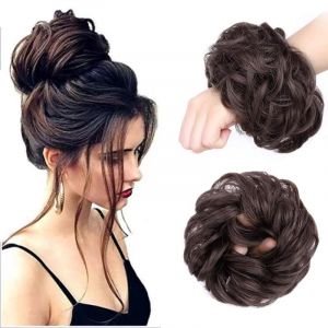 Postiche Chignon Cheveux Naturel, Chouchou Cheveux Femme, Chignon Postiche Cheveux, Postiches Boucl&eacute;s Ondul&eacute;s Elastique Faux Chignon Cheveux Naturel, Donuts Chignon pour Femmes Fille (Marron fonc&eacute;) (LIHUA EU, neuf)