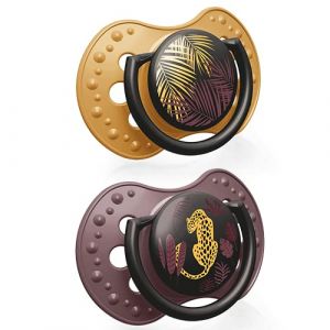 LOVI sucette 18+ mois, Sucettes pour bébés avec tétine en silicone, Embout dynamique, Sans BPA, Collection Jungle Vibes Girl, 2 pièces, Marron (MIBABYEN, neuf)