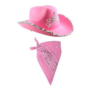 0207VP9GUY0 ILOVEFANCYDRESS Chapeau de cowboy Rose + Rose Paisley Bandana Ensemble d'accessoires de déguisement Poule Nuit pour femme Cowgirl Ensemble (ILFD GROUP LTD, neuf)